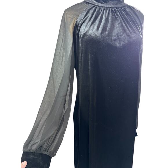 NEW!! "Calvin Klein" Black Velvet Dress Sheer Sleeve SZ 14 Dark Romance Classy - Picture 3 of 8